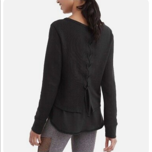 French Terry Lace Up Back Pullover Sweatshirt/Olive Green - Picture 3 of 7